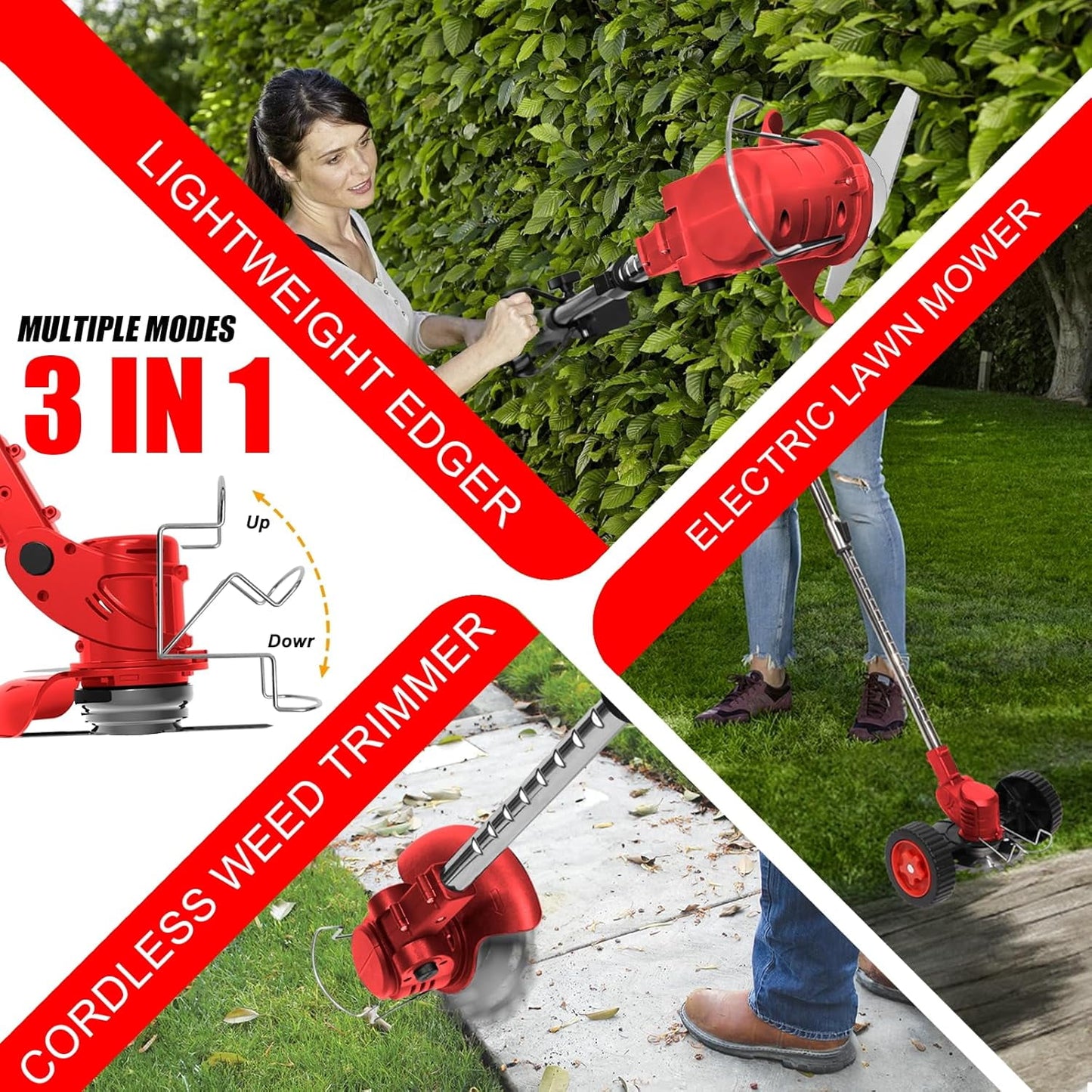 KingFurt 800W Electric Lawn Mower with Upgraded Wheels, Lithium Battery, and Multiple Blades - Efficient and Environmentally Friendly Weed Wacker