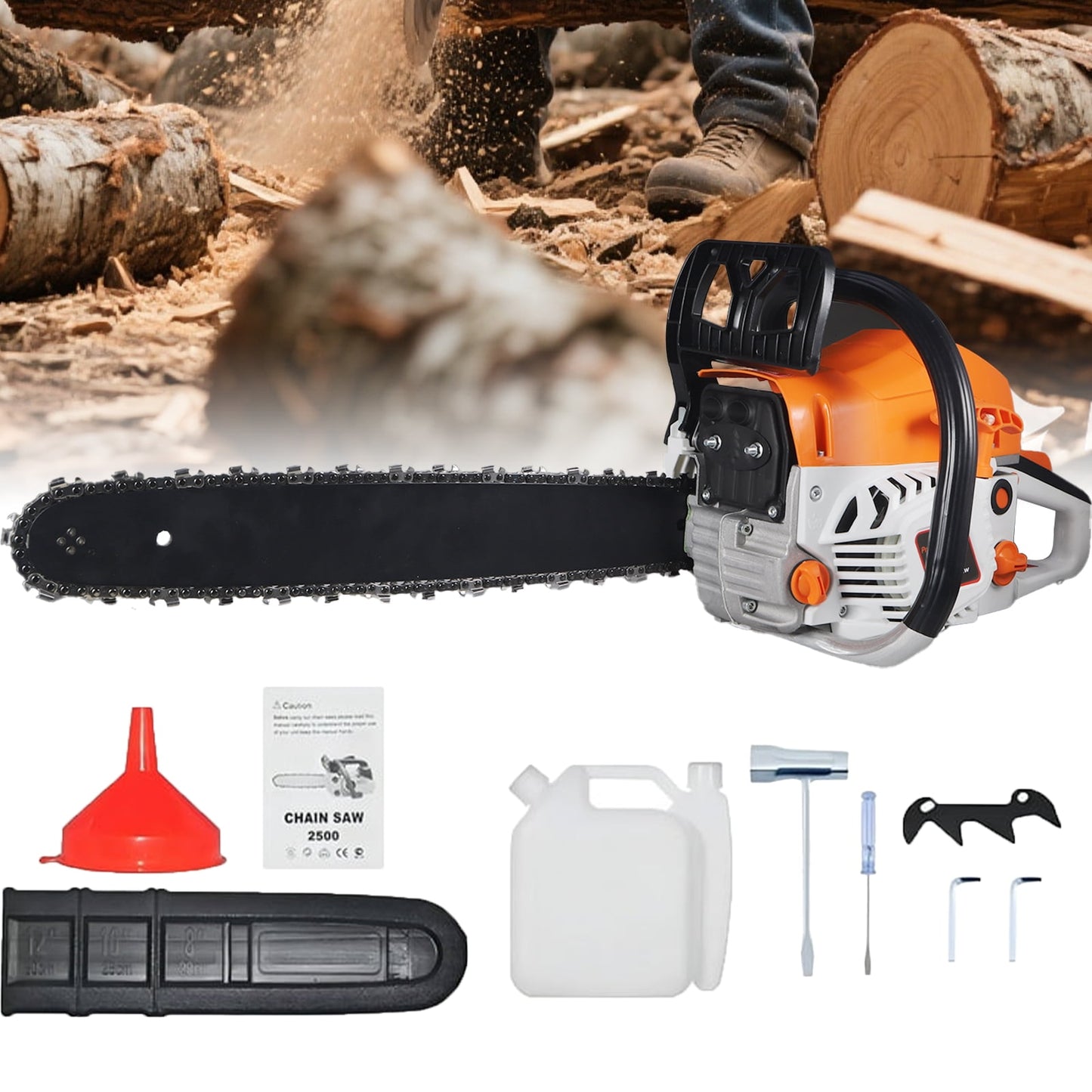 KingFurt 58CC Gas Chainsaw, 18 Inch Power Chainsaw, 2-Cycle Handed Petrol Chainsaws for Tree Cutting, Gardens and Farms