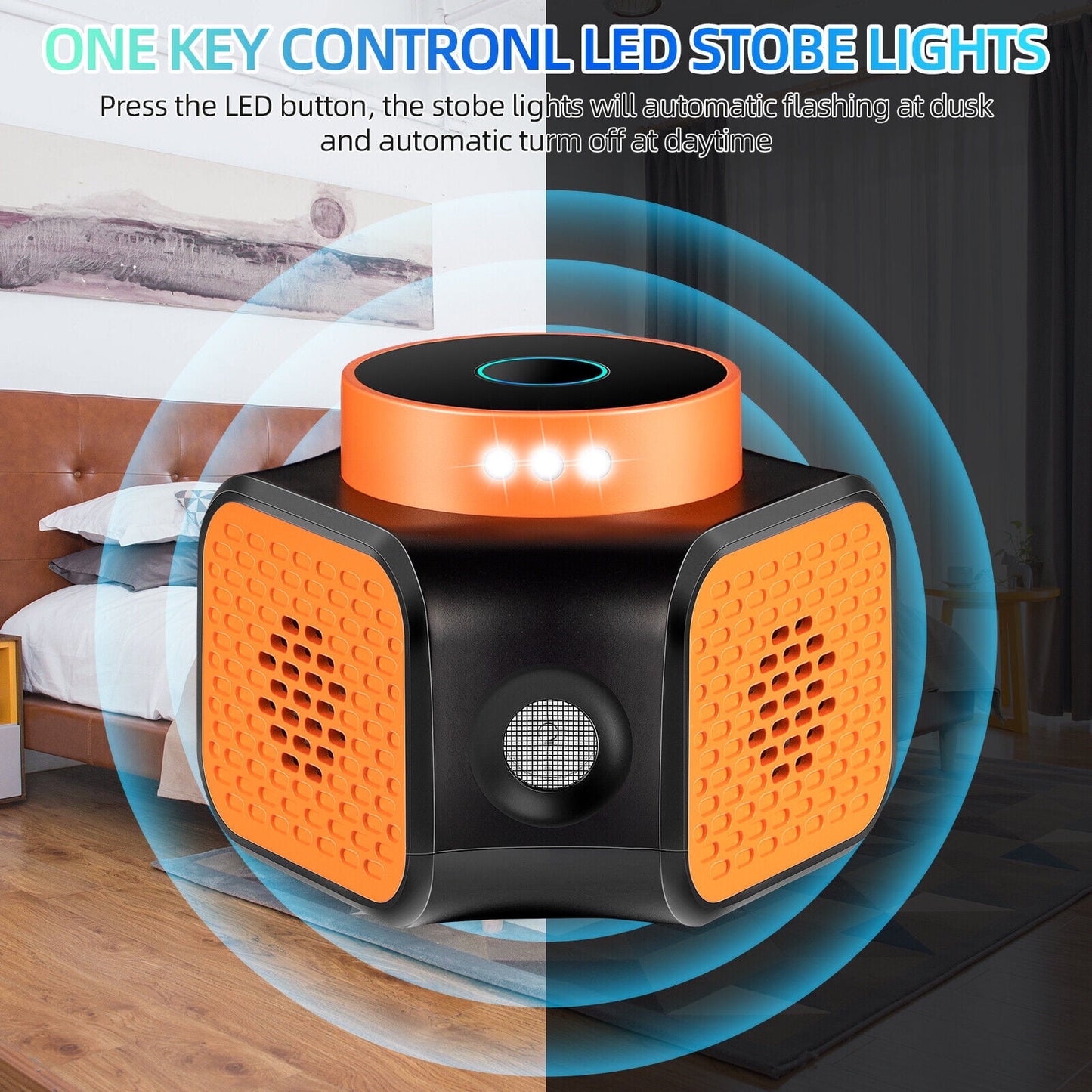 KingFurt Indoor Ultrasonic Insect & Pest Repellent，Mouse Repellent with 360° Coverage, LED Strobe Lights, Safe for Home and Pets-Black+Orange