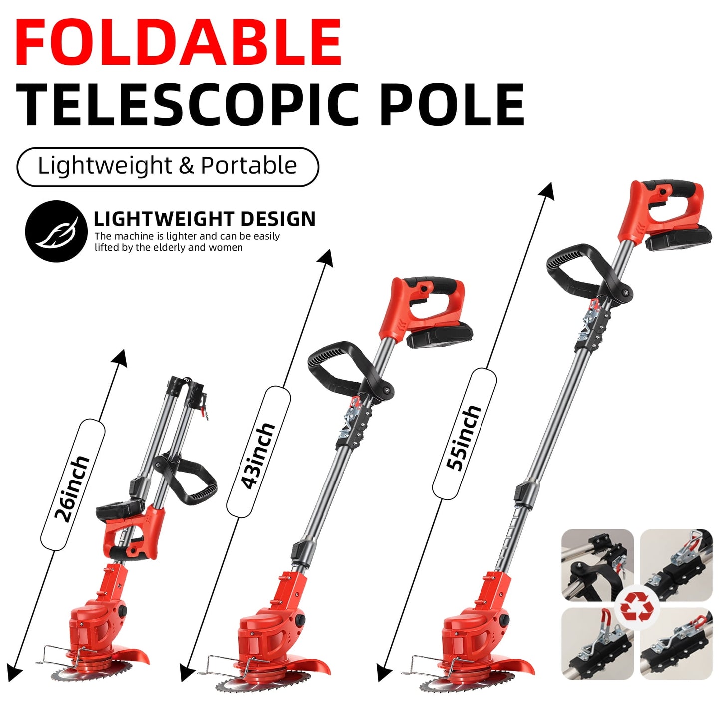 KingFurt Foldable Brush Cutter Cordless Weed Wacker Electric Weed Eater with 2 Batteries for Lawn Garden Yard