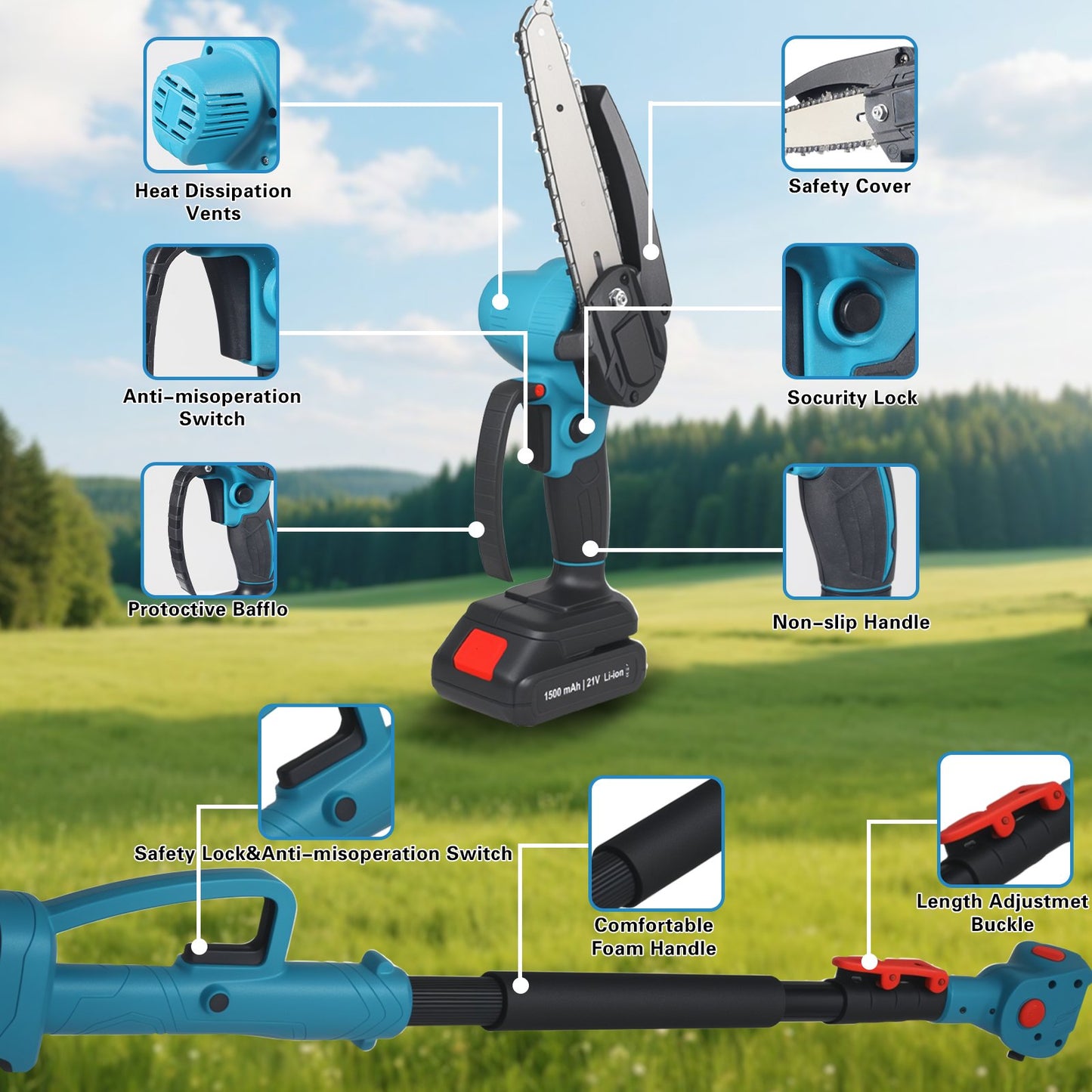 KingFurt 2-in-1 Cordless Pole Saw,6 Inch Electric Pole Chainsaw with 21V Battery, Auto Oiling, 6.5FT Max Extension
