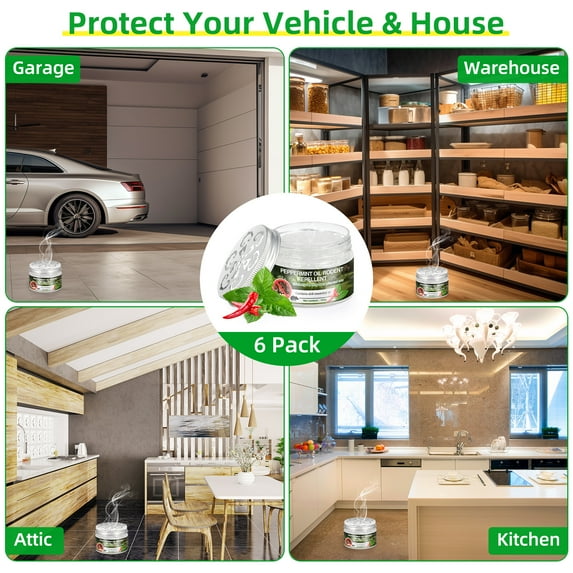 KingFurt 6pack Drive Away Rodents with Latest Peppermint Engine Mouse Repellent - Safe for Car, RV, Home, and Outdoors