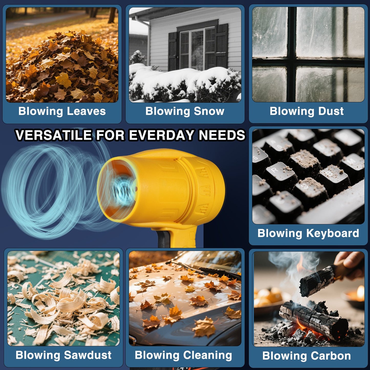 KingFurt Electric Cordless Leaf Blower,Handheld Leaf Blower- 33000 RPM, 2 Batteries & Charger. Ideal for Patio Cleaning, Lawn Care.Yellow