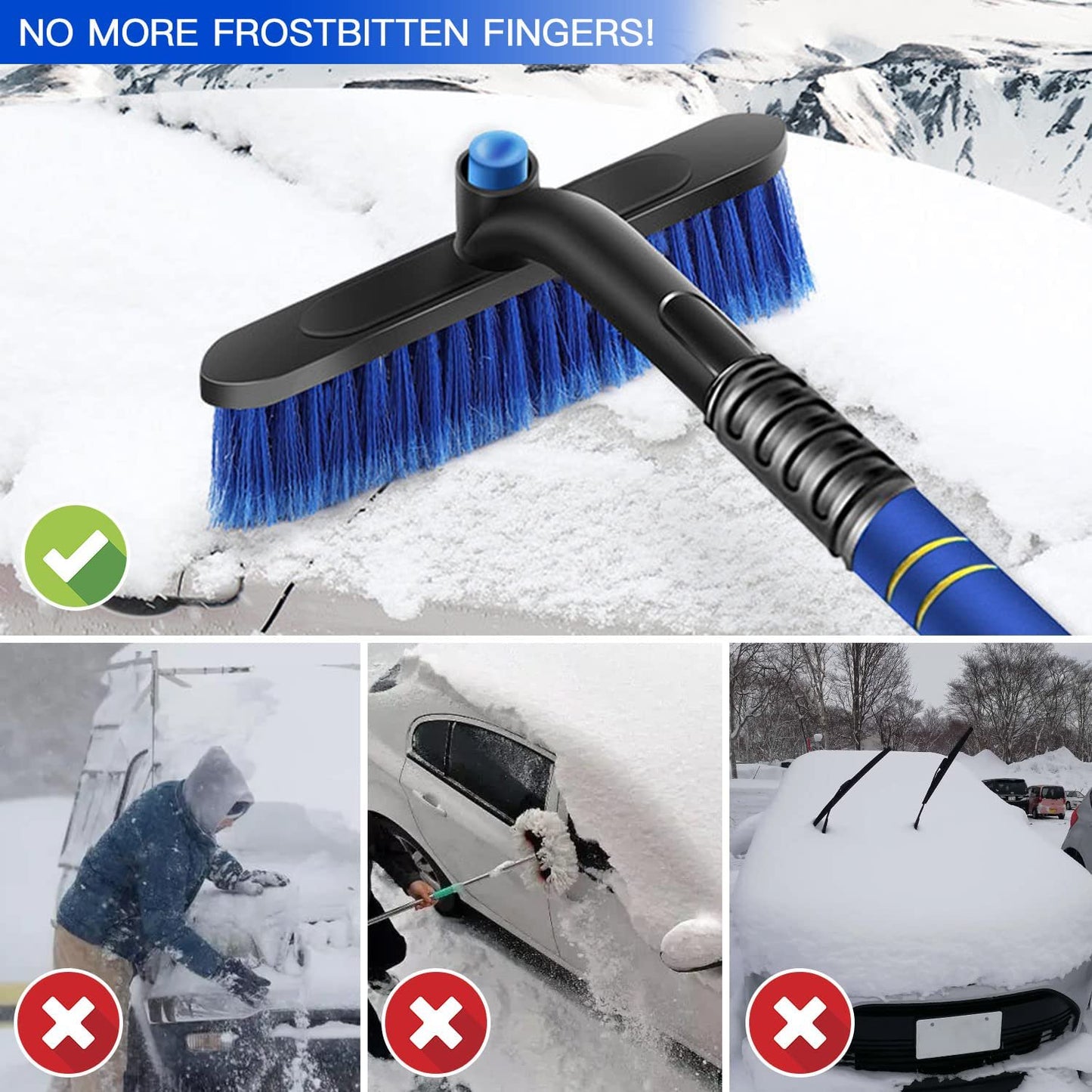 KingFurt Ice Scrapers for Car Windshield, Upgraded 31 Inch Snow Scraper and Brush Combo Extendable 360° Pivoting Ice Snow Removal Tool for Car, Truck, SUV