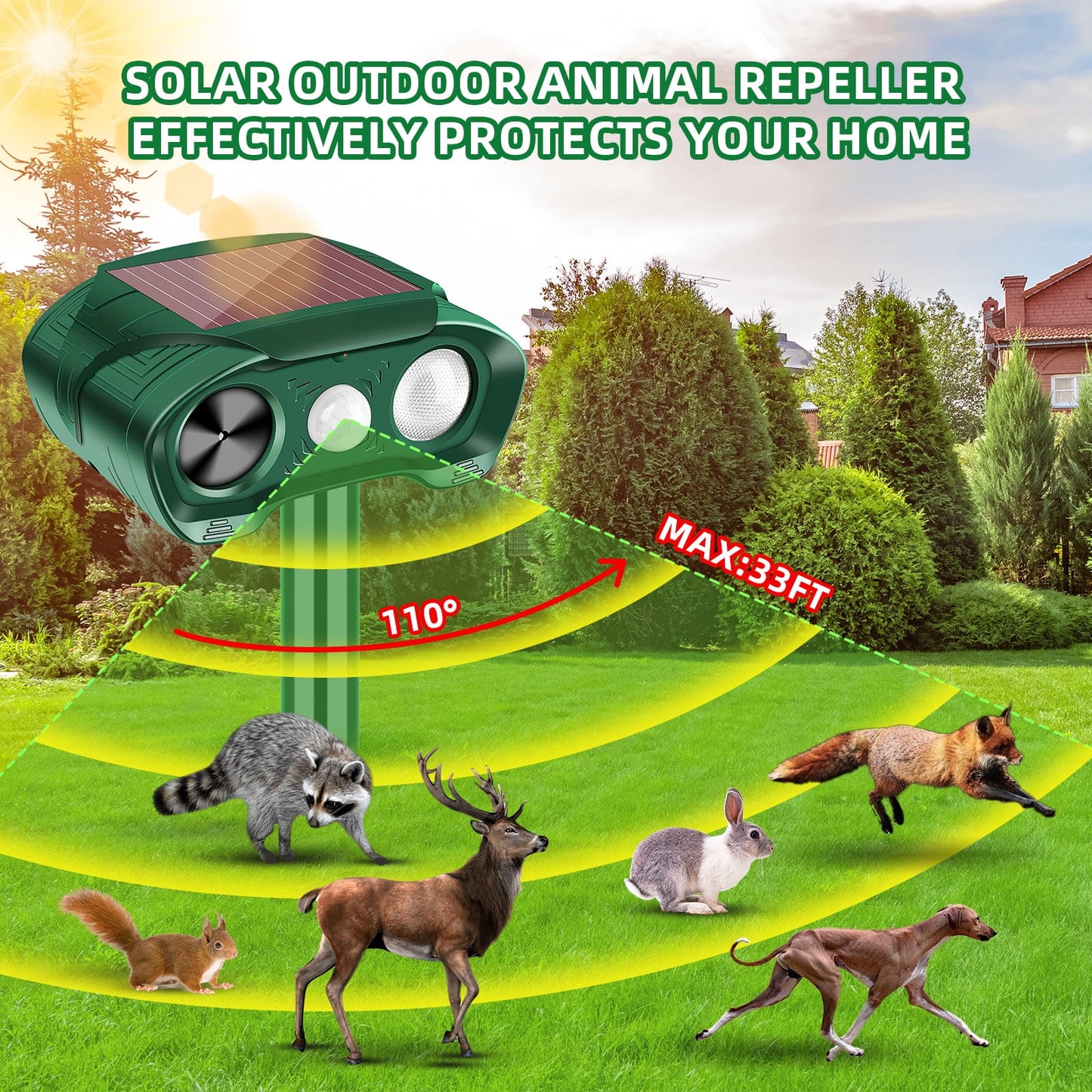 KingFurt Animal Repellent Ultrasonic Outdoor Solar Motion Sensor Flashing Light Waterproof 2 Pack