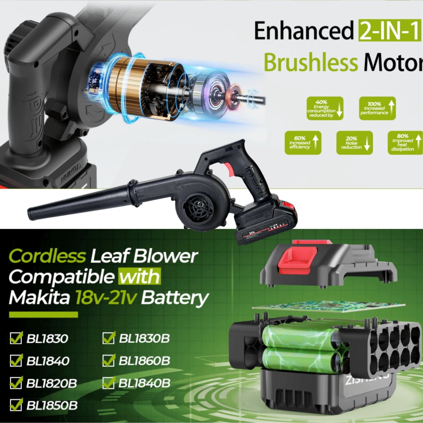 KingFurt 21V Cordless Leaf Blower and Vacuum, Lightweight, Handheld 2-in-1