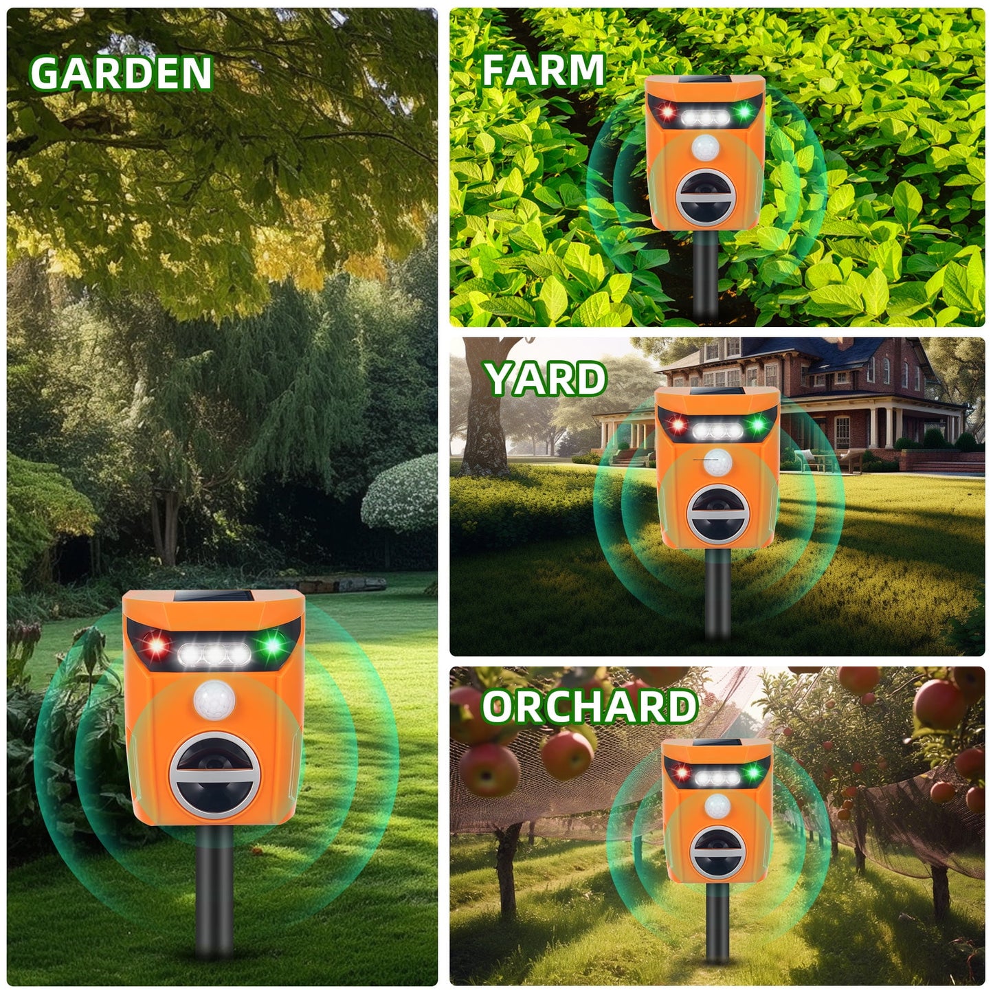 KingFurt Solar Ultrasonic Animal Repeller in Orange - Eco-friendly Pest Deterrent for Outdoor Spaces