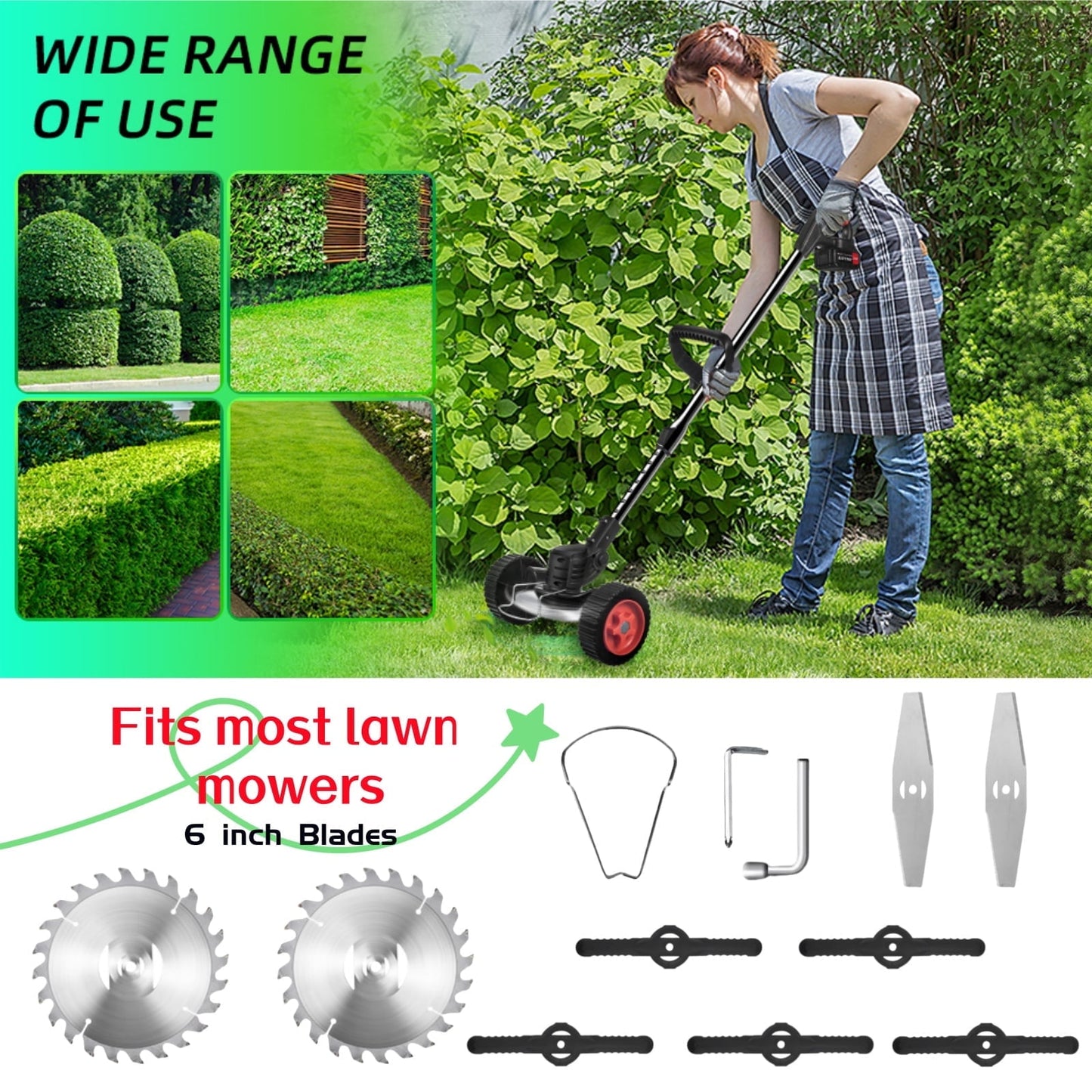 KingFurt 6-Inch Universal Weed Eater Wacker Blades Kit - 2 Circular Saw + 2 Metal Blades + 5 Nylon Trimmer Blades, Bubble Bag Packaged