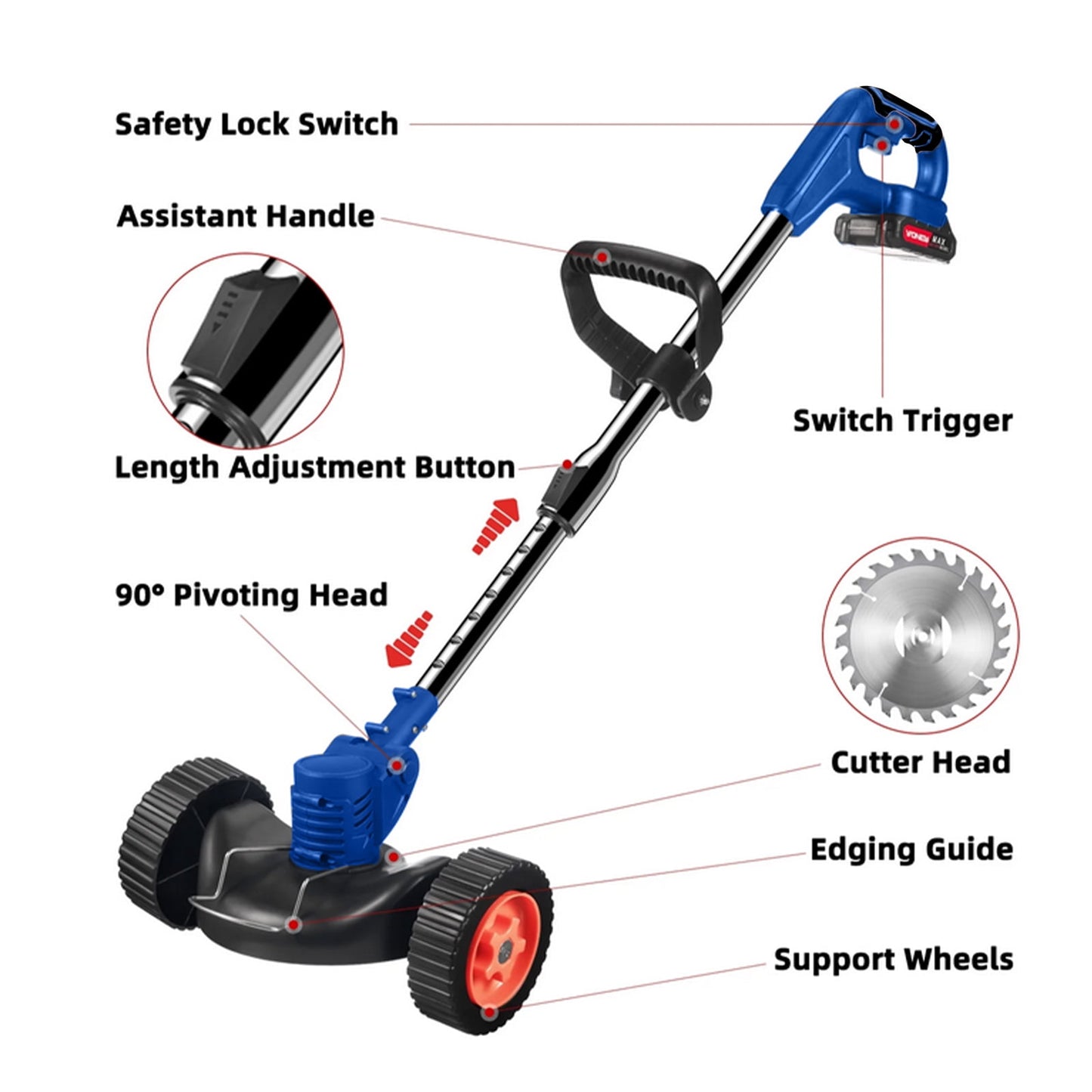 KingFurt Portable Electric Grass Trimmer, 24V Power Grass Trimmer Lawn Edger with 2200 mah Battery, Weed Eater Tool For Garden and Yard