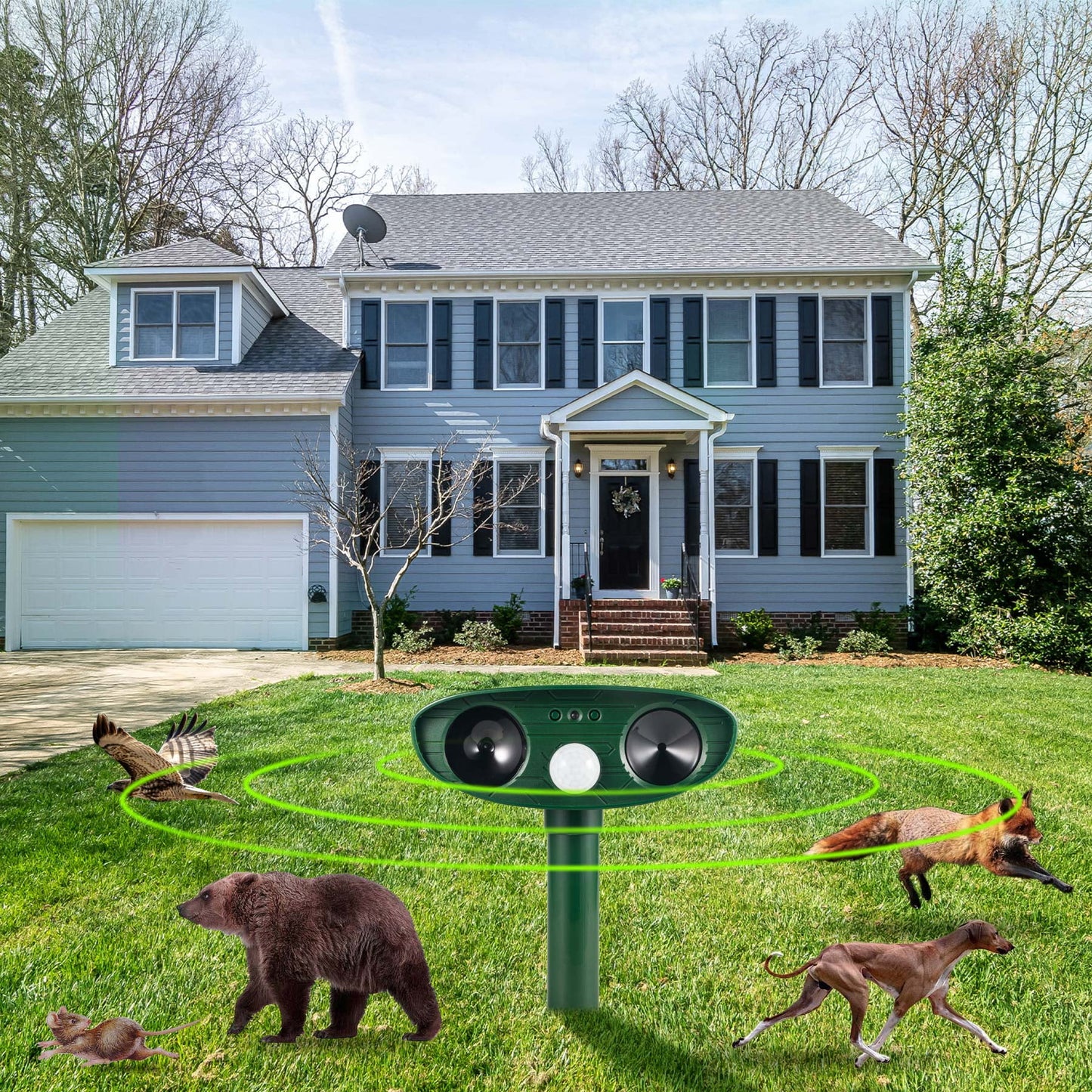 KingFurt 2 Pack Solar Animal Repeller Ultrasonic Outdoor Waterproof Animal Deterrent