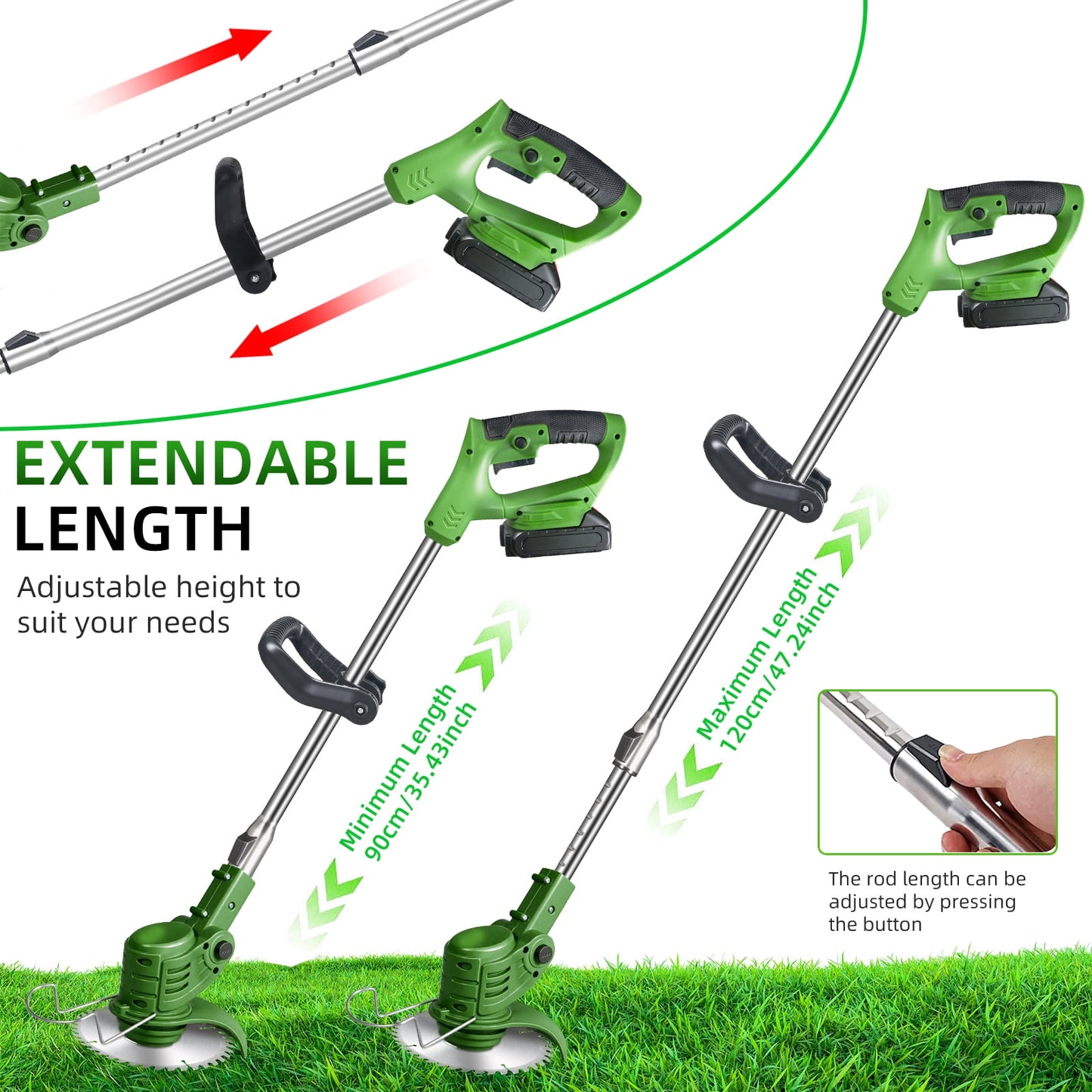 KingFurt 3-in-1 Wheel Edger Mini-Mower, Battery Powered Weed Wacker,Cordless lawn mower for yards