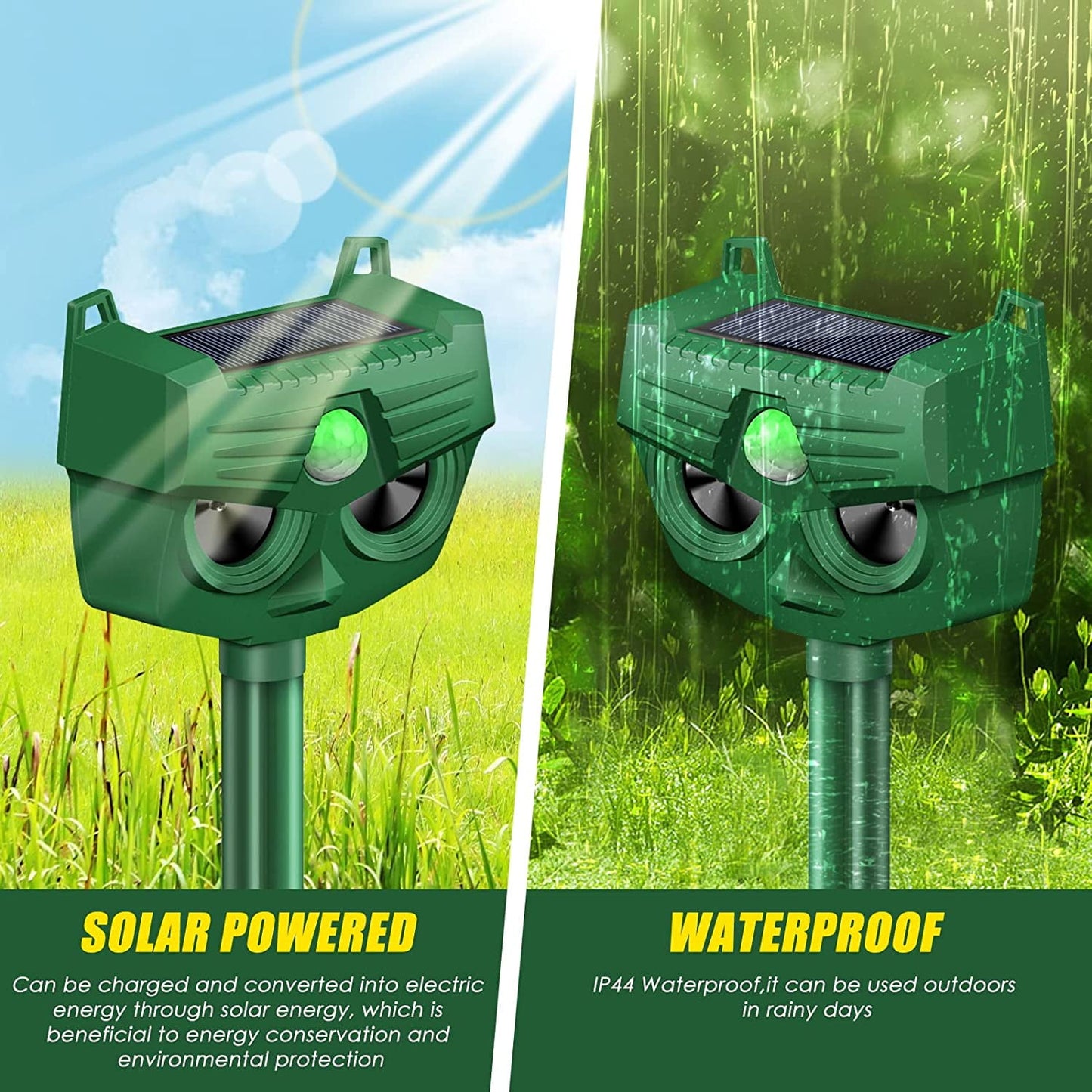 Solar Animal Repellent Outdoor Ultrasonic Animal Repeller Waterproof Repeller Device for Patio Garden Farm Yard Dog Raccoon Fox Deer