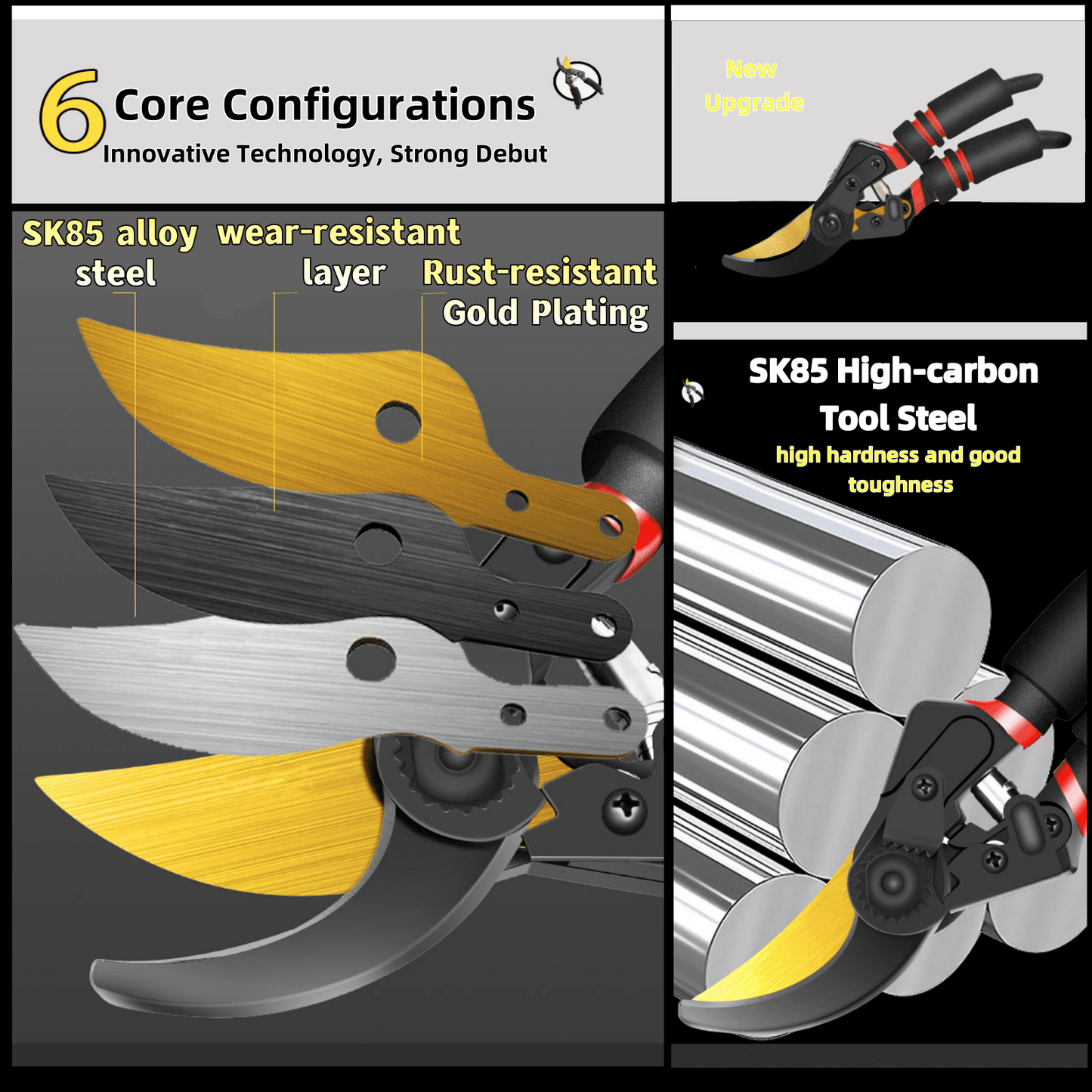 KingFurt 8" Garden Pruning Shears with Forged, Maintenance-Free Bearing