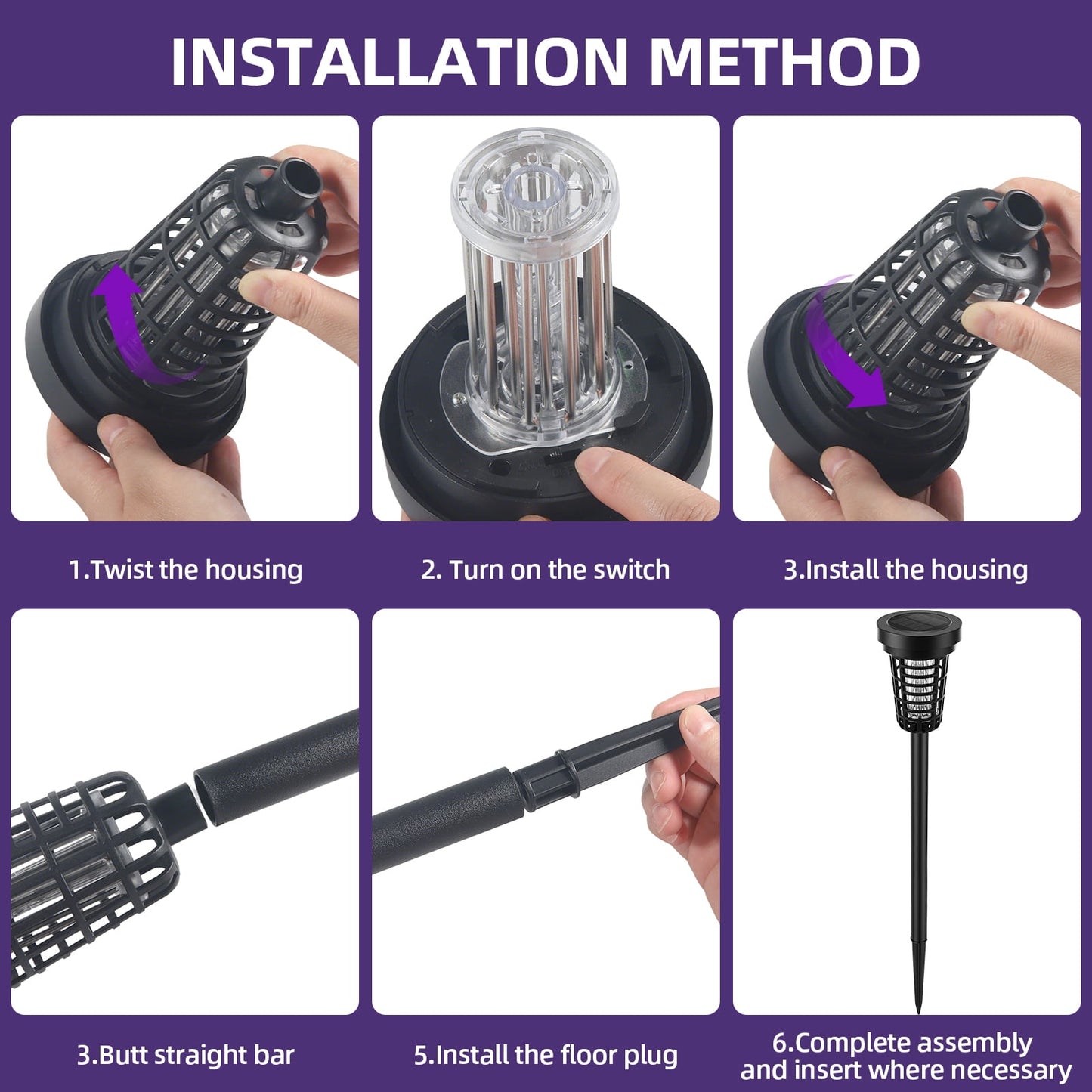 KingFurt Solar Insect Killer, Bug Zapper Torch with LED , Area Bug Zapper,Mosquito Repellent Outdoor for Patio-2pcs
